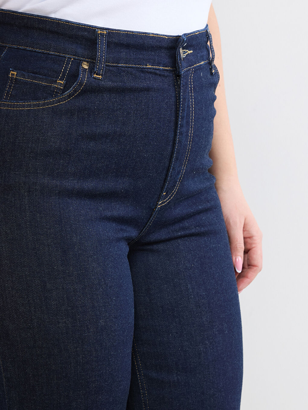 Lacivert Büyük Beden  Wideleg Kadın Jean Pantolon-2