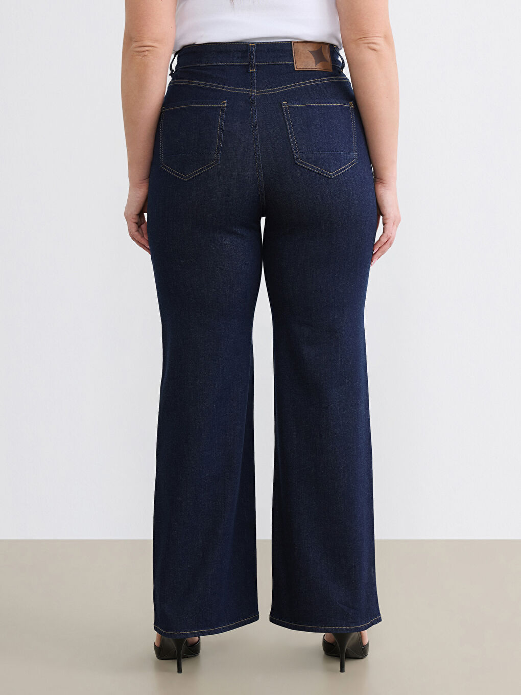 Lacivert Büyük Beden  Wideleg Kadın Jean Pantolon-4