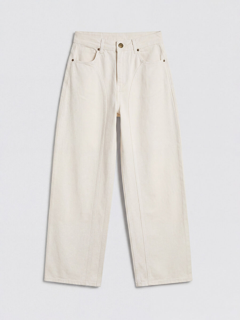 Ekru Barrel Fit Kadın Jean Pantolon