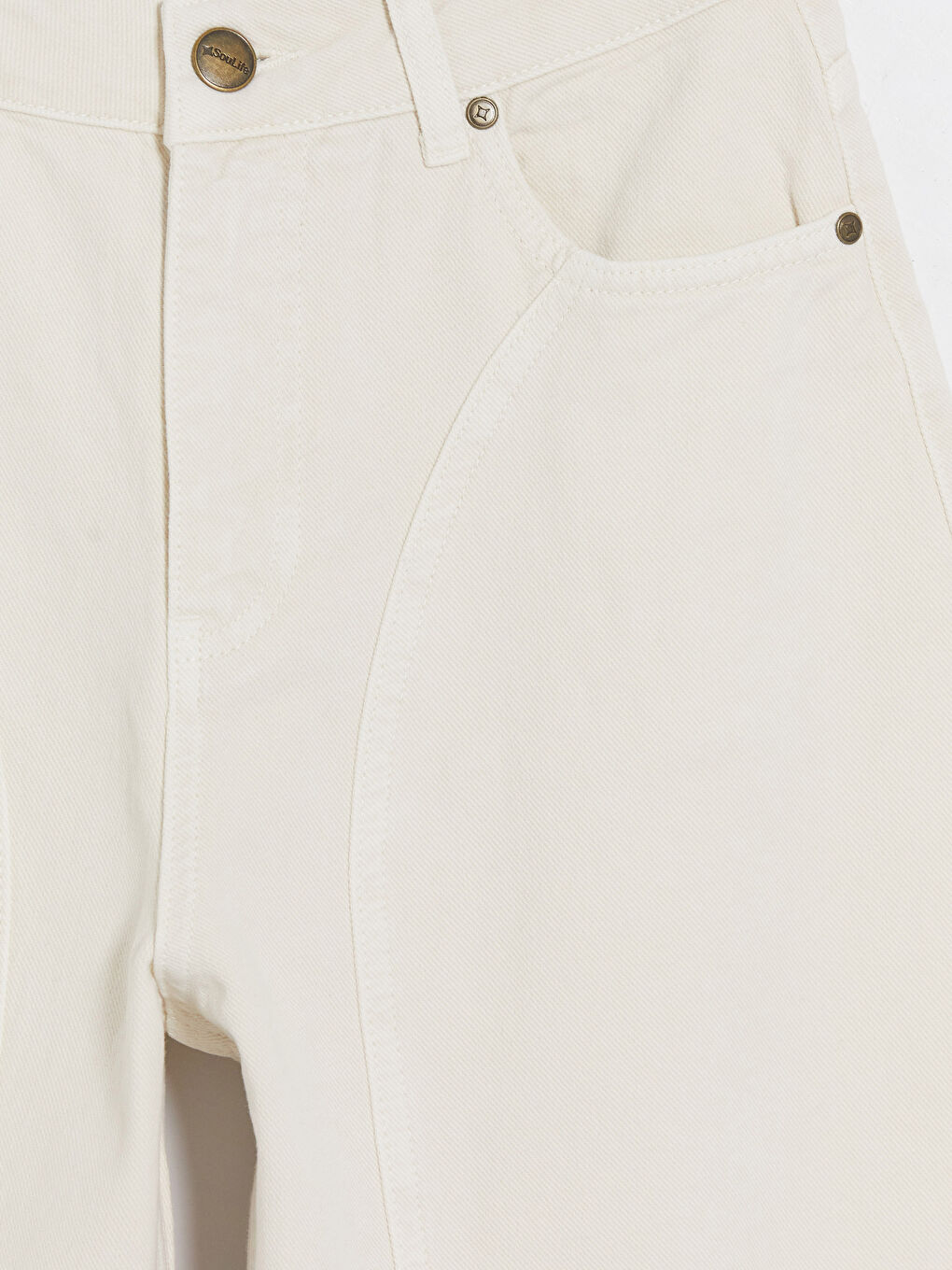 Ekru Barrel Fit Kadın Jean Pantolon-2
