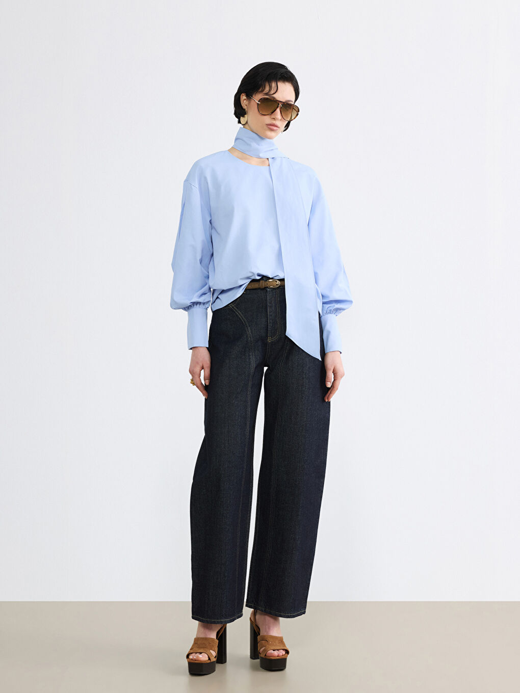 Lacivert Barrel Fit Kadın Jean Pantolon	