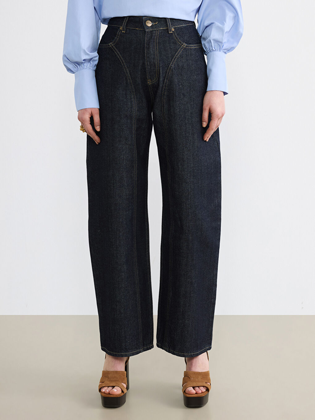 Lacivert Barrel Fit Kadın Jean Pantolon	-1