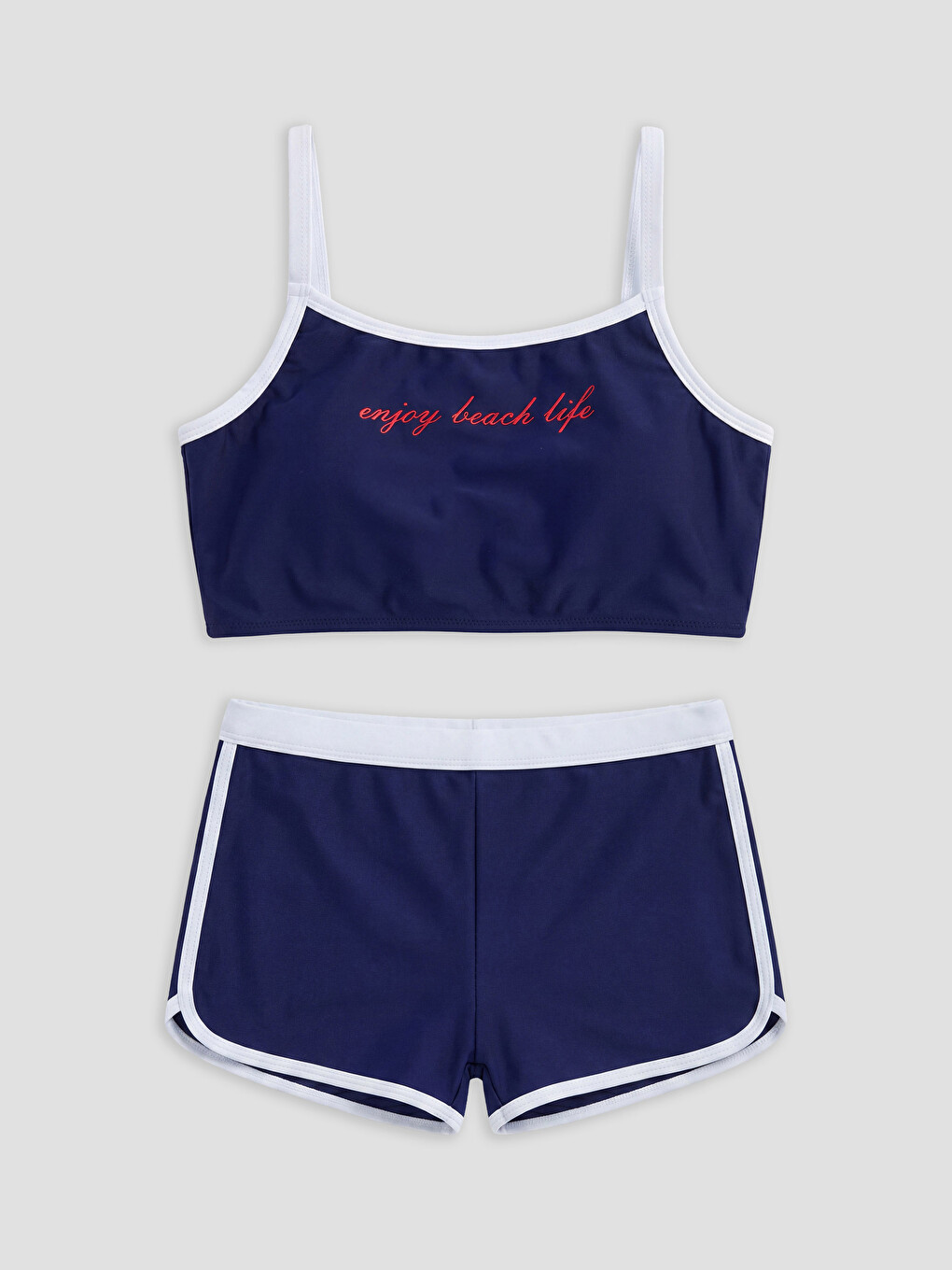 Lacivert Yazı Baskılı Kız Çocuk Bikini