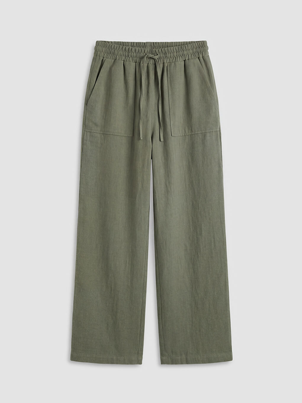 Haki Beli Lastikli Geniş Paça Kadın Pantolon-4