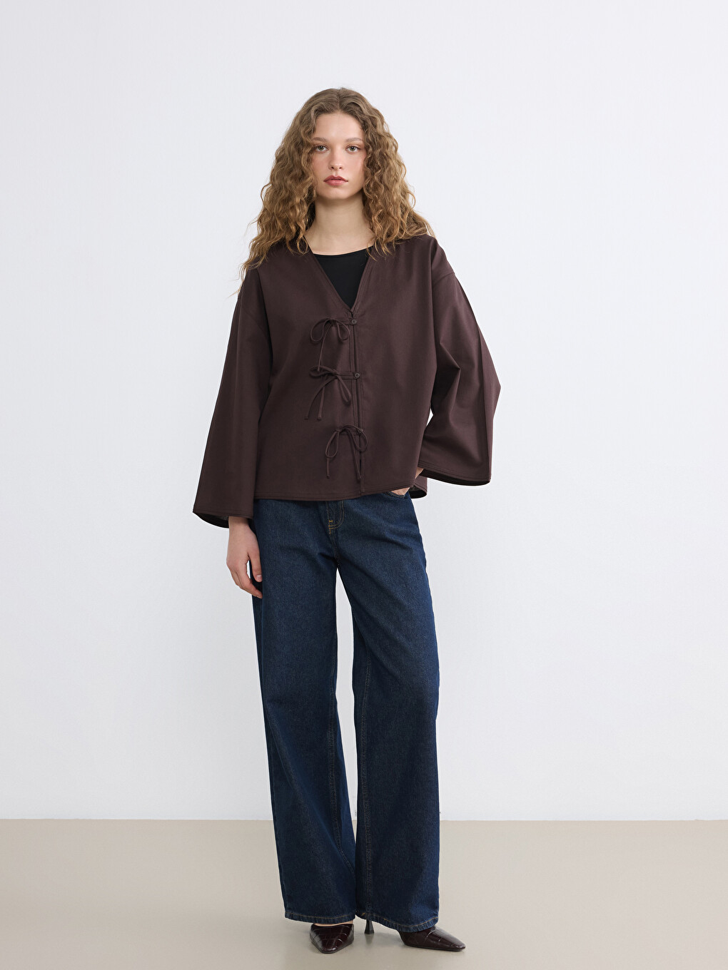 Tie-up Linen Blend Oversize Women's Kimono-1