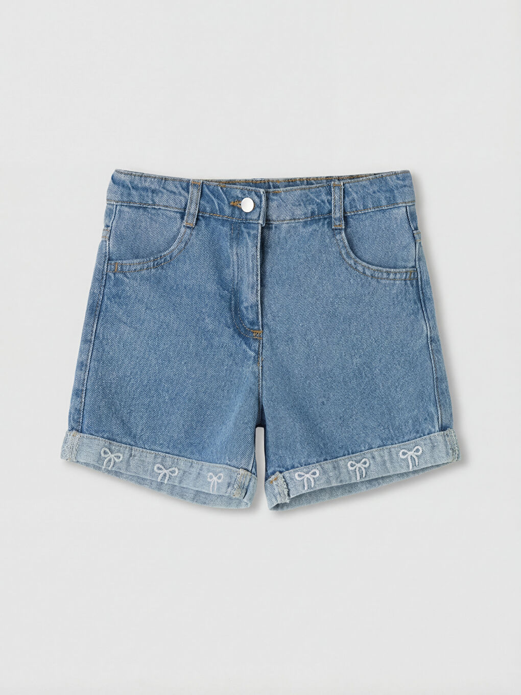 İndigo Fiyonk Nakışlı Kız Çocuk Jean Şort