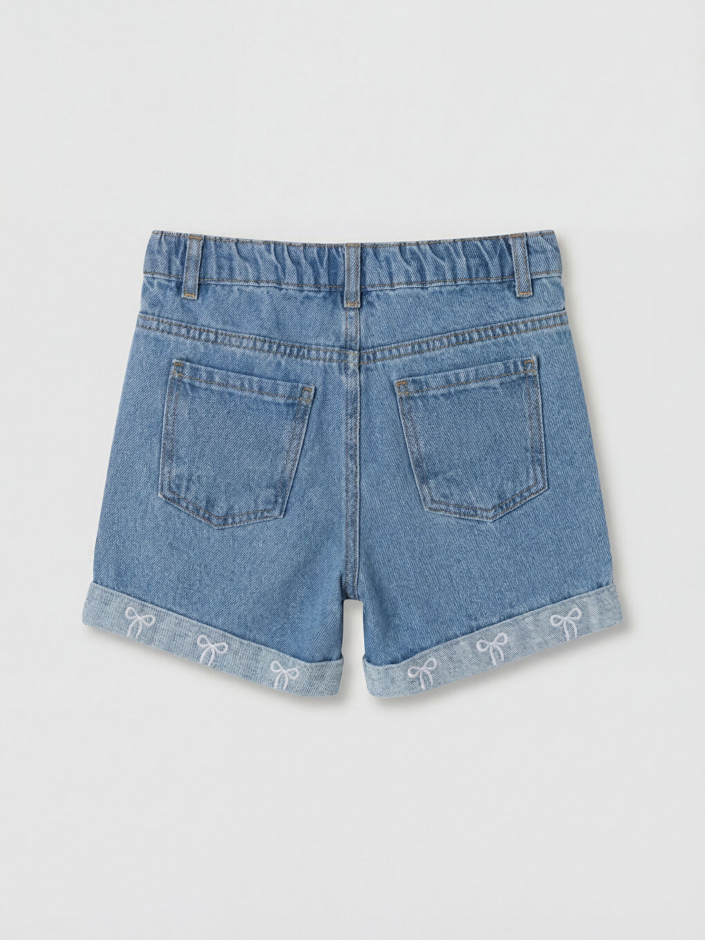İndigo Fiyonk Nakışlı Kız Çocuk Jean Şort-1