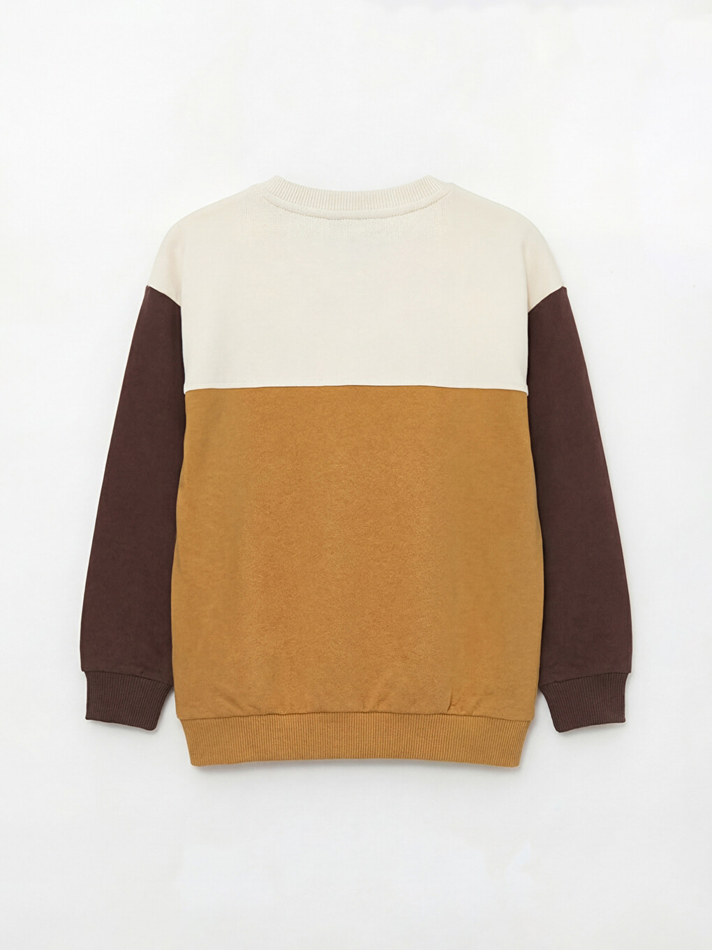 Bej Bisiklet Yaka Renk Bloklu Erkek Çocuk Sweatshirt-1