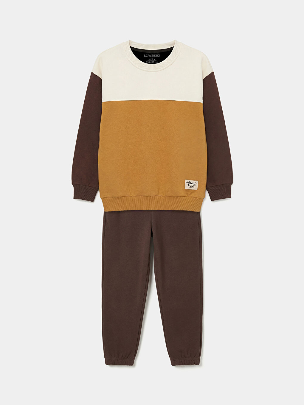 Bej  Bisiklet Yaka Erkek Çocuk Sweatshirt Ve Eşofman Altı