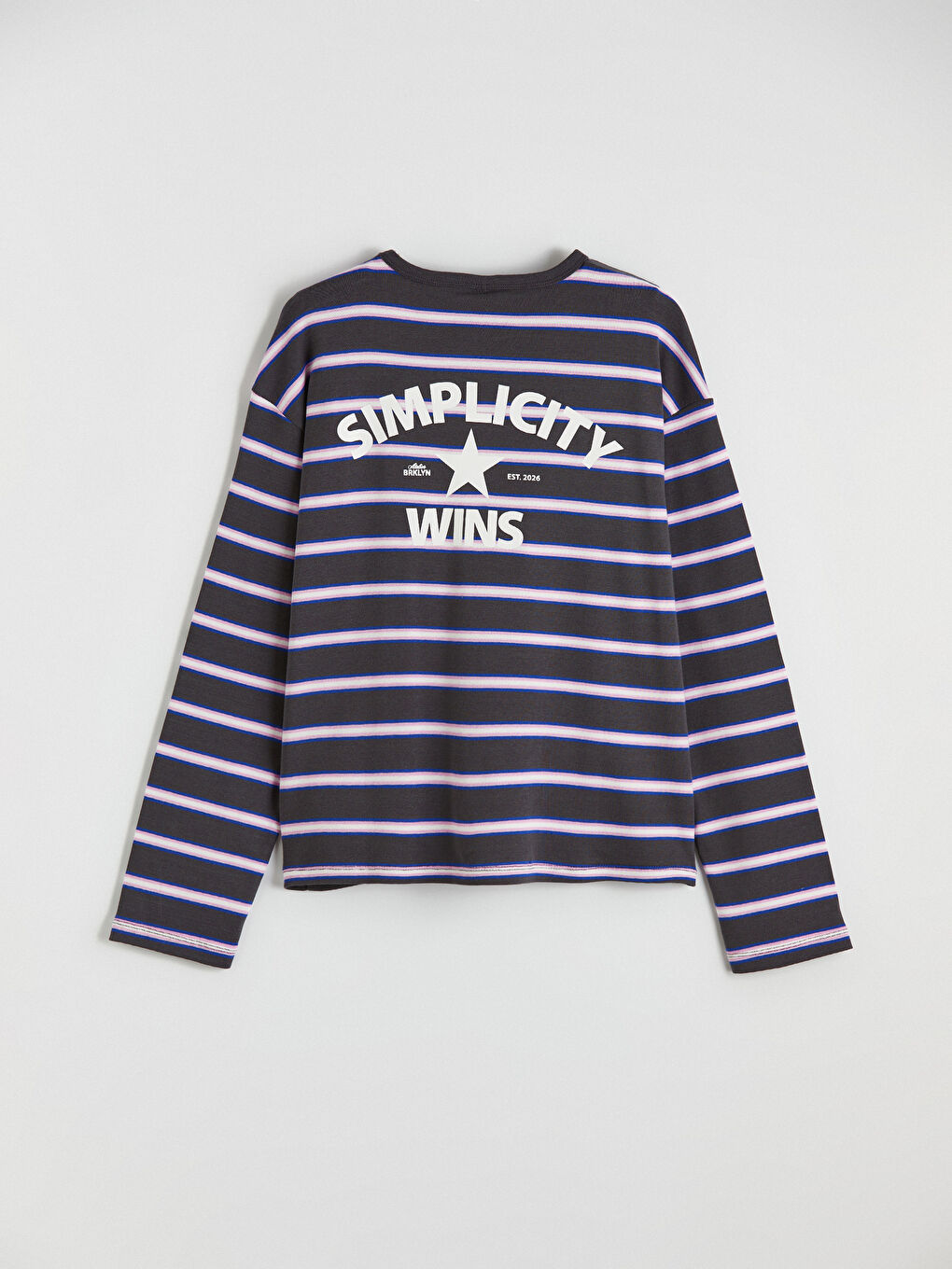 Antrasit Bisiklet Yaka Çizgili Kız Çocuk Tişört-2