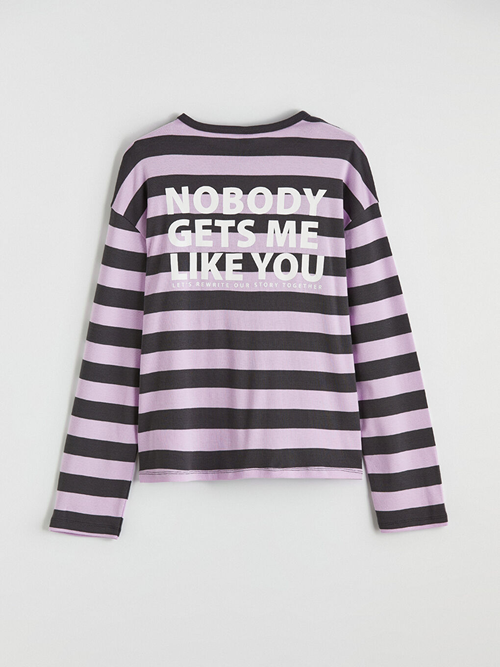 Lila Bisiklet Yaka Çizgili Kız Çocuk Tişört-2