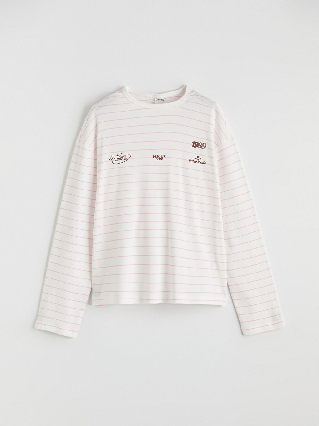 Pembe Bisiklet Yaka Çizgili Kız Çocuk Tişört