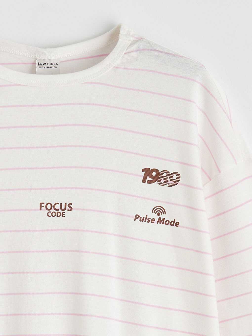 Pembe Bisiklet Yaka Çizgili Kız Çocuk Tişört-1