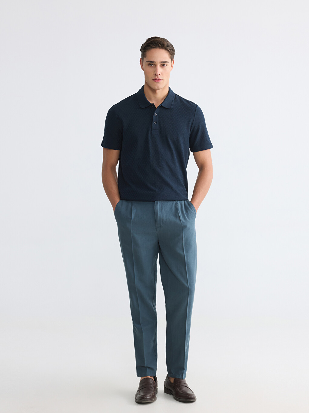 Polo Collar Patterned Men's T-Shirt-1