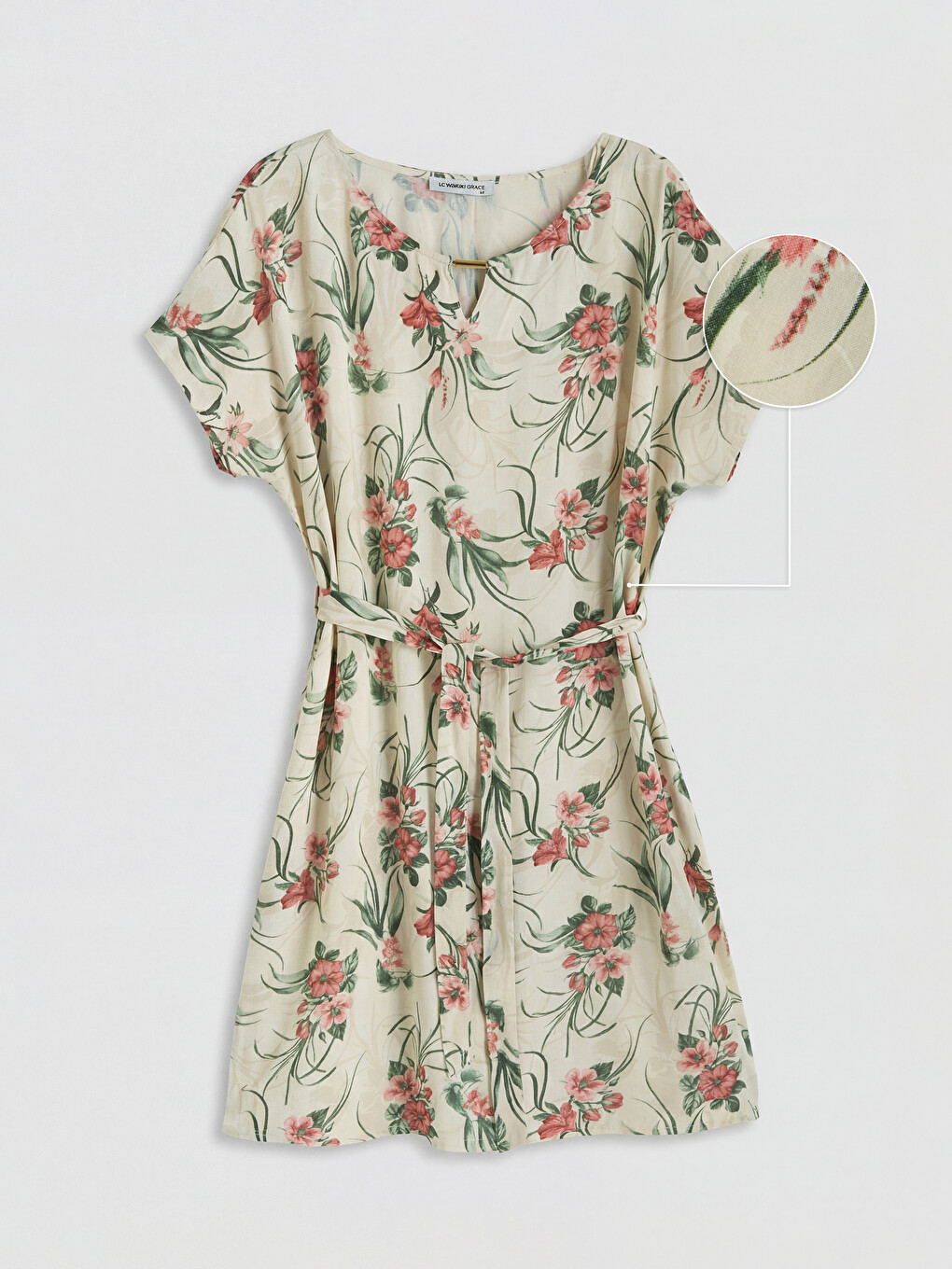 Crew Neck Floral A Form Poplin Dress-4