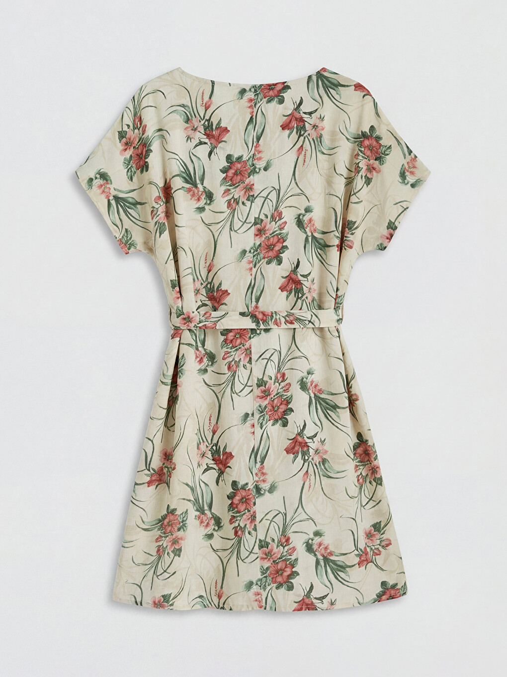 Crew Neck Floral A Form Poplin Dress-5