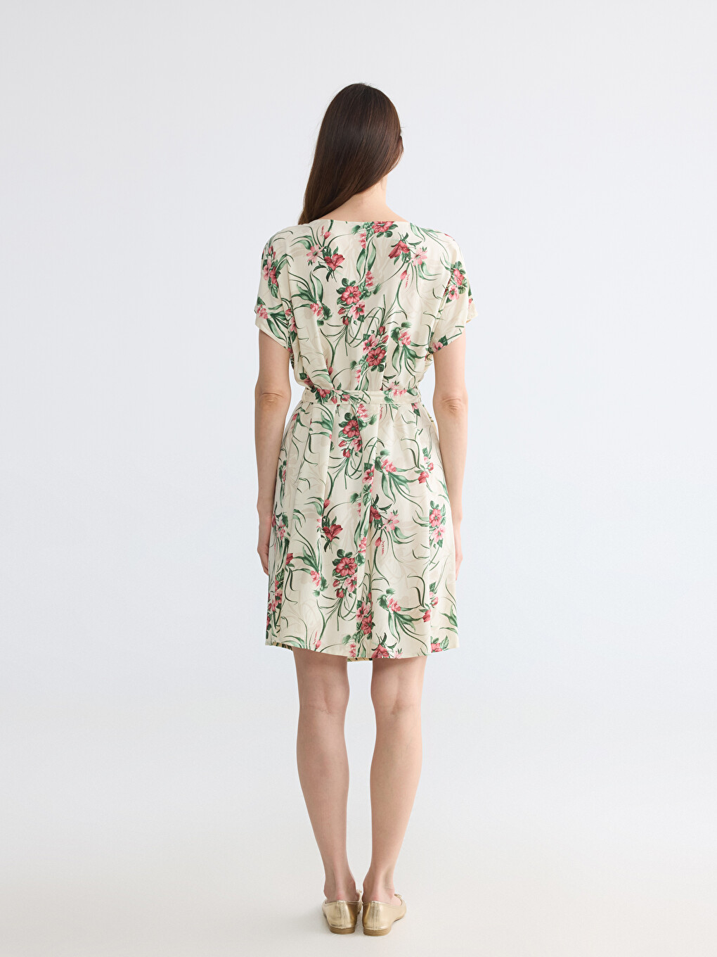 Crew Neck Floral A Form Poplin Dress-3