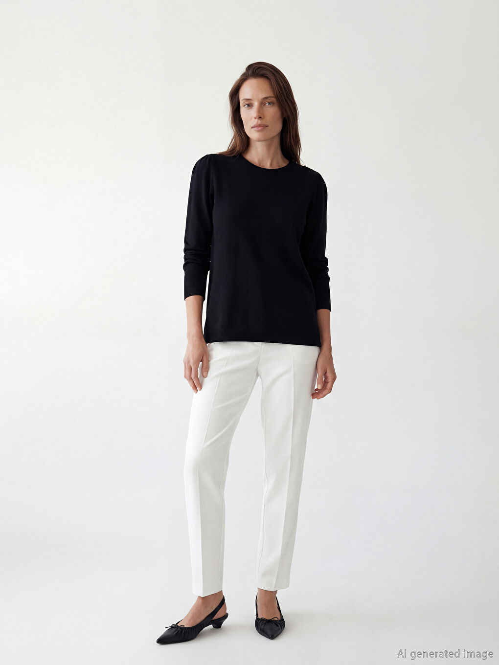 Siyah Bisiklet Yaka Kadın Triko Kazak-1