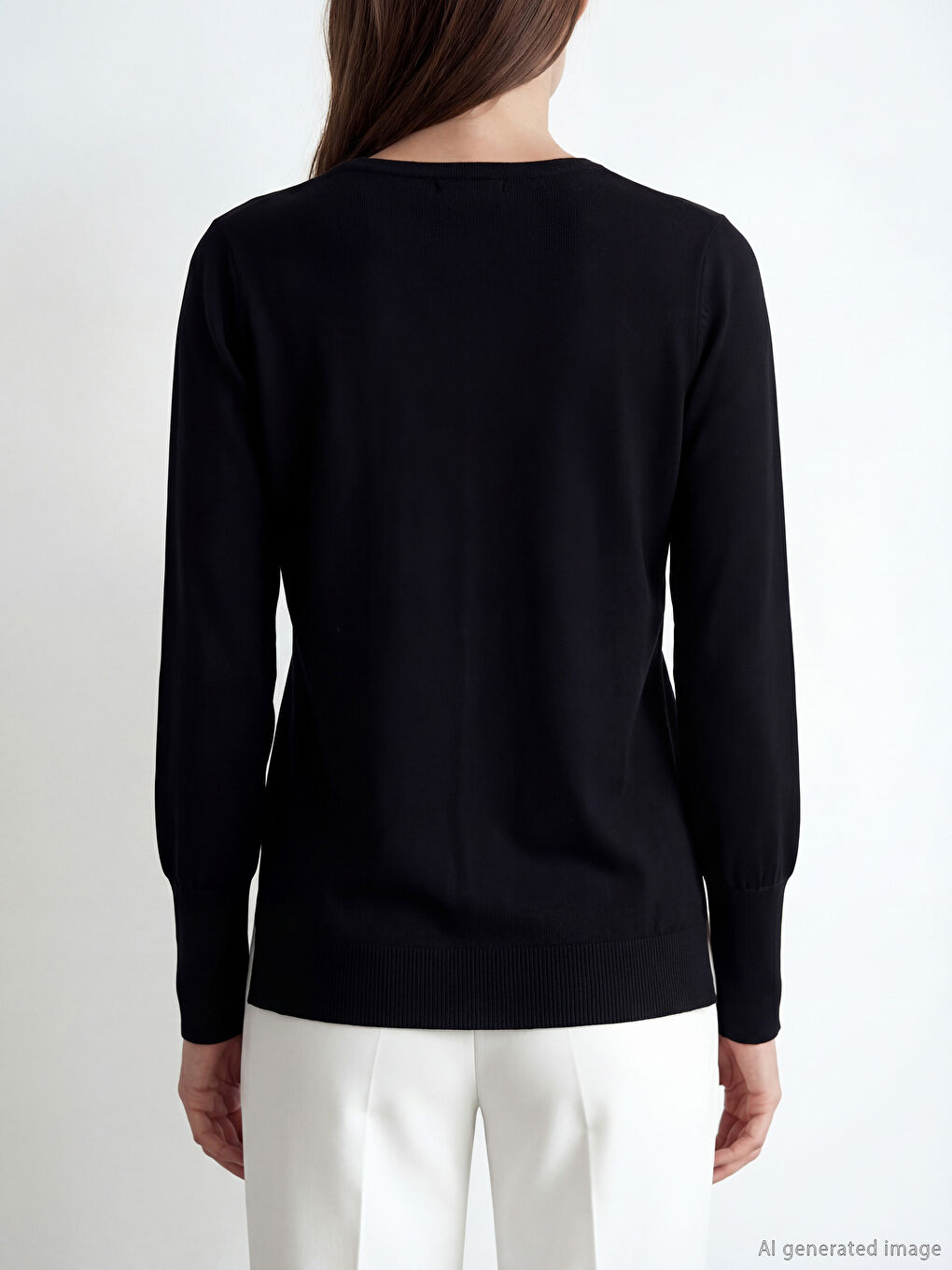 Siyah Bisiklet Yaka Kadın Triko Kazak-2