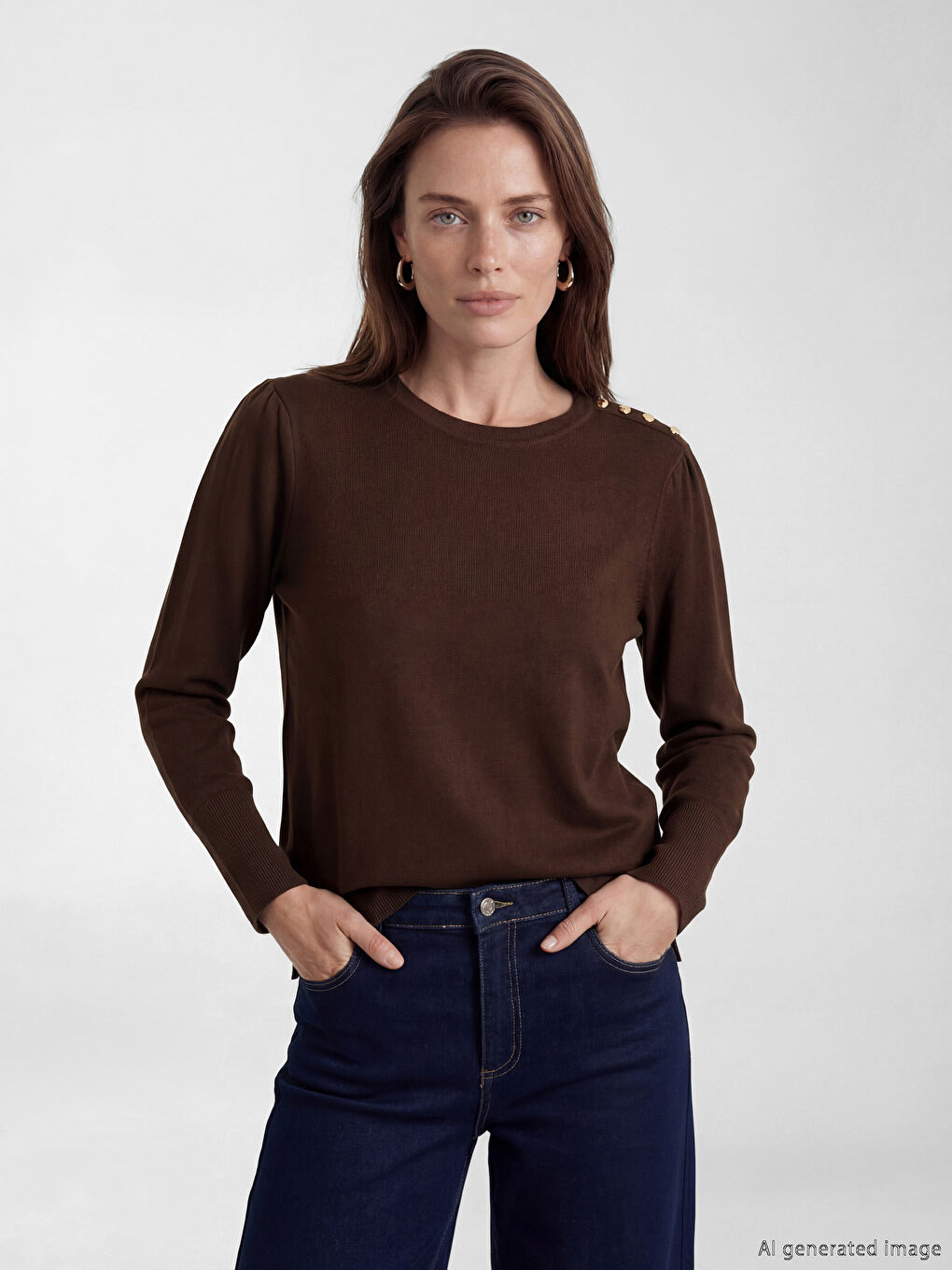 Kahverengi Bisiklet Yaka Kadın Triko Kazak