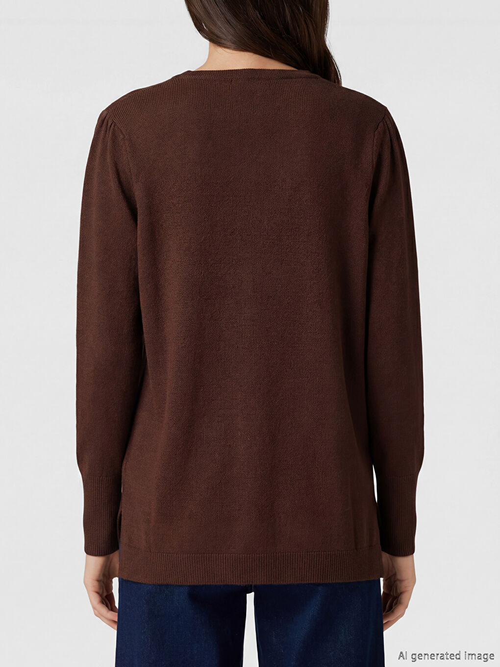 Kahverengi Bisiklet Yaka Kadın Triko Kazak-2