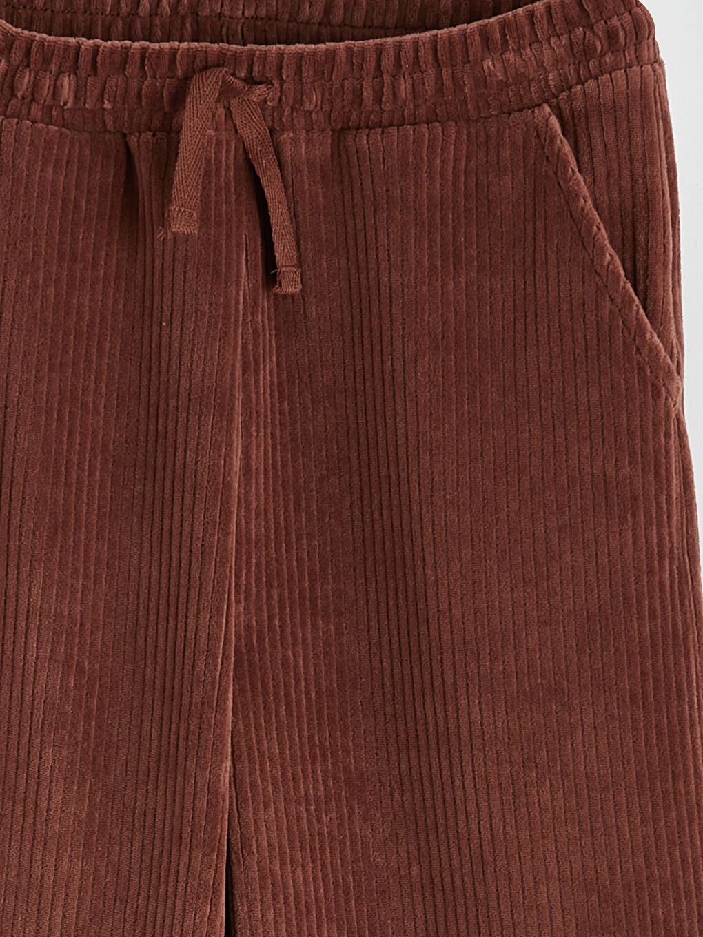 Kahverengi Beli Lastikli Kız Çocuk Kadife Eşofman Altı-2