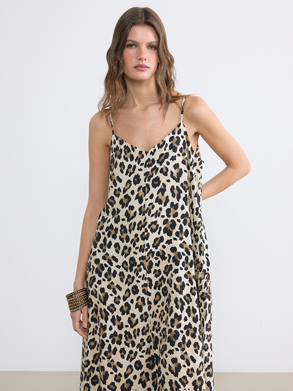 Leopard Print Strappy A Form Dress-1