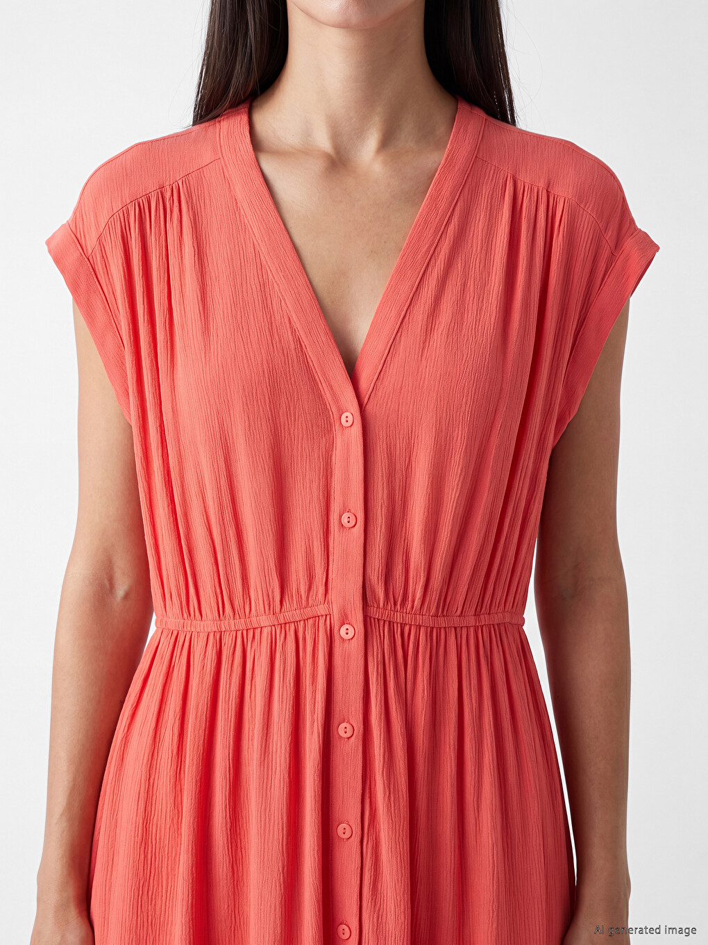 V Neck A Cut Crinkle Dress-2