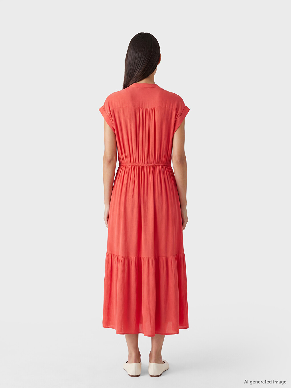 V Neck A Cut Crinkle Dress-3
