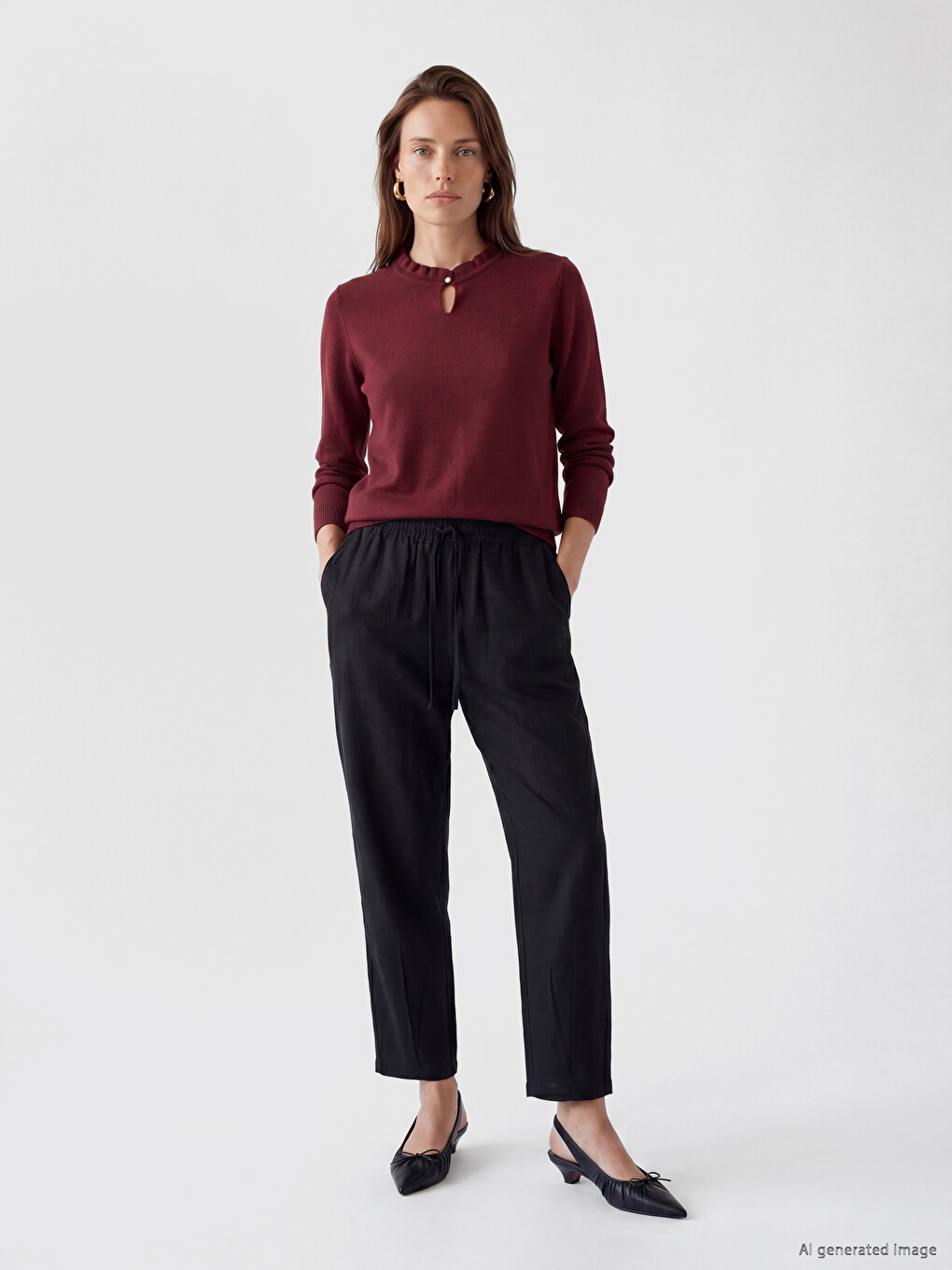 Elastic Waist Linen Blend Women's Trousers