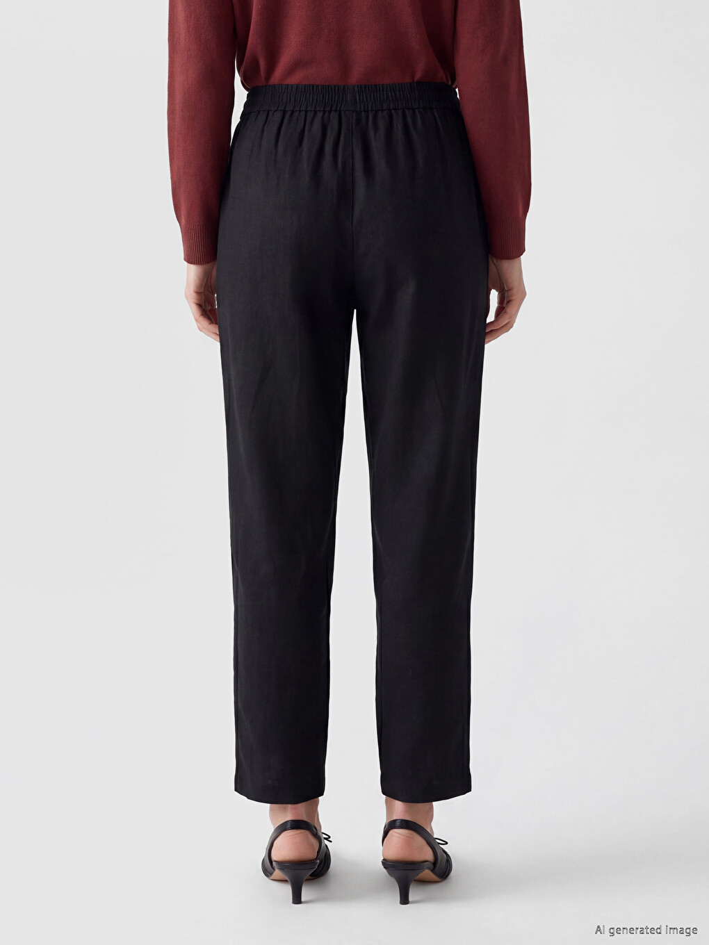 Elastic Waist Linen Blend Women's Trousers-3