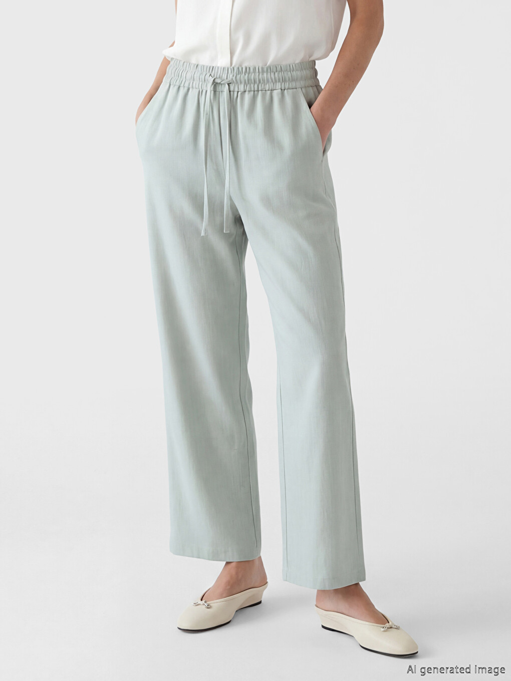 Elastic Waist Linen Blend Women's Trousers-1