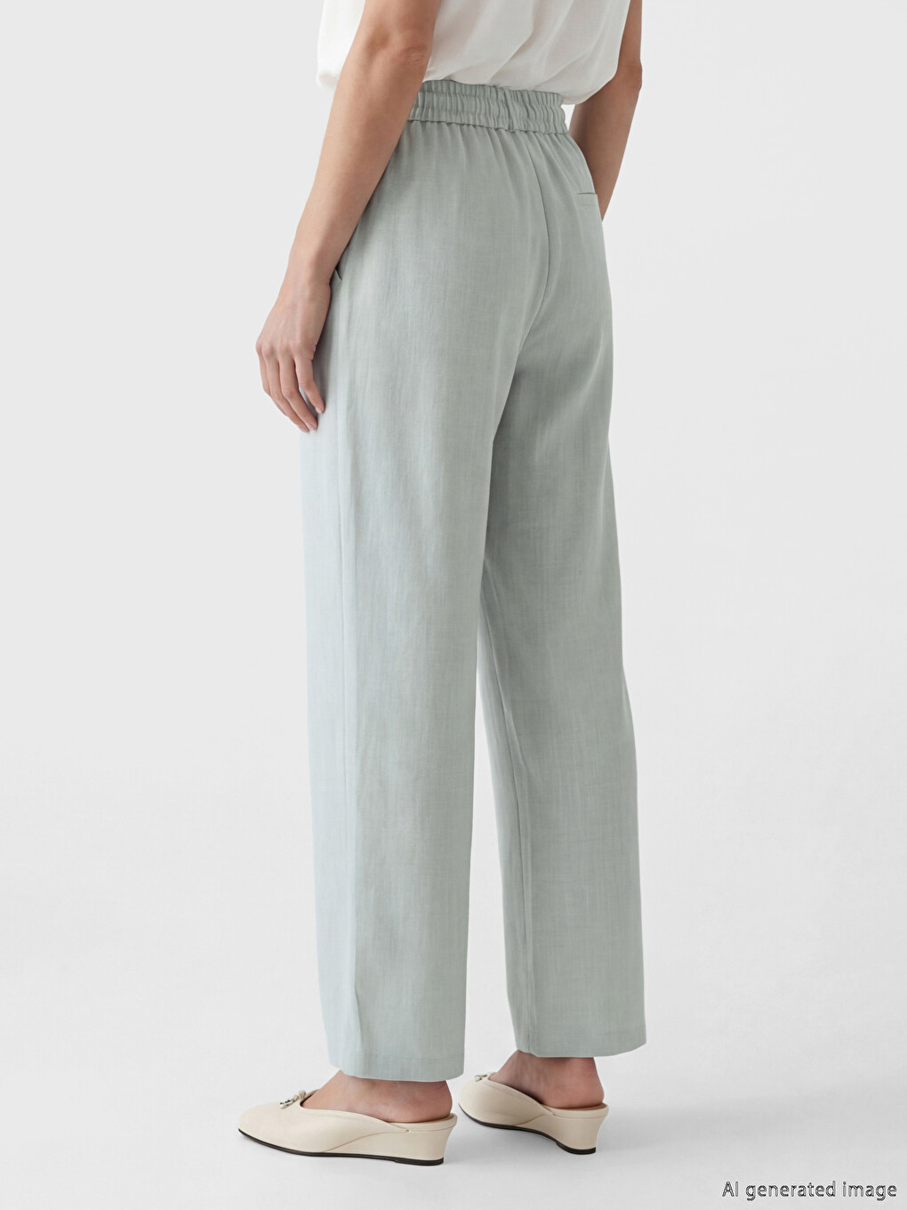 Elastic Waist Linen Blend Women's Trousers-2