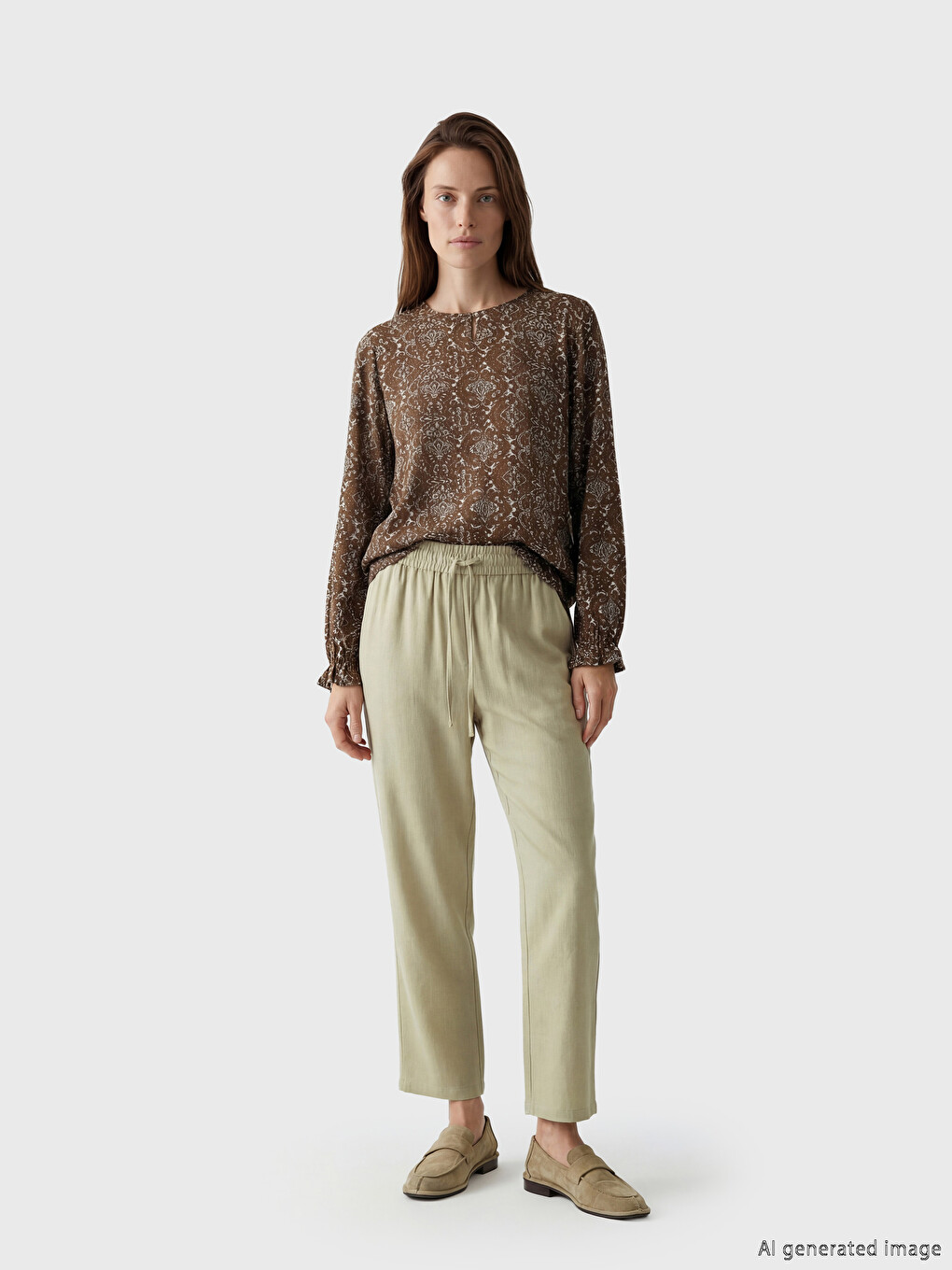 Elastic Waist Linen Blend Women's Trousers