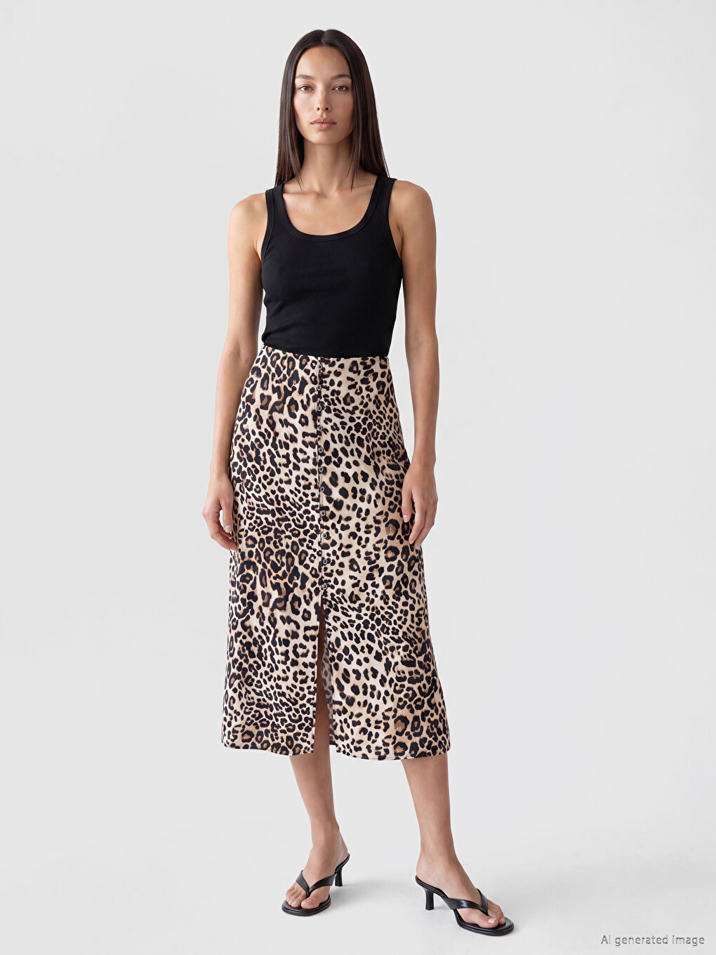  Buttoned Leopard Print A-Line Skirt