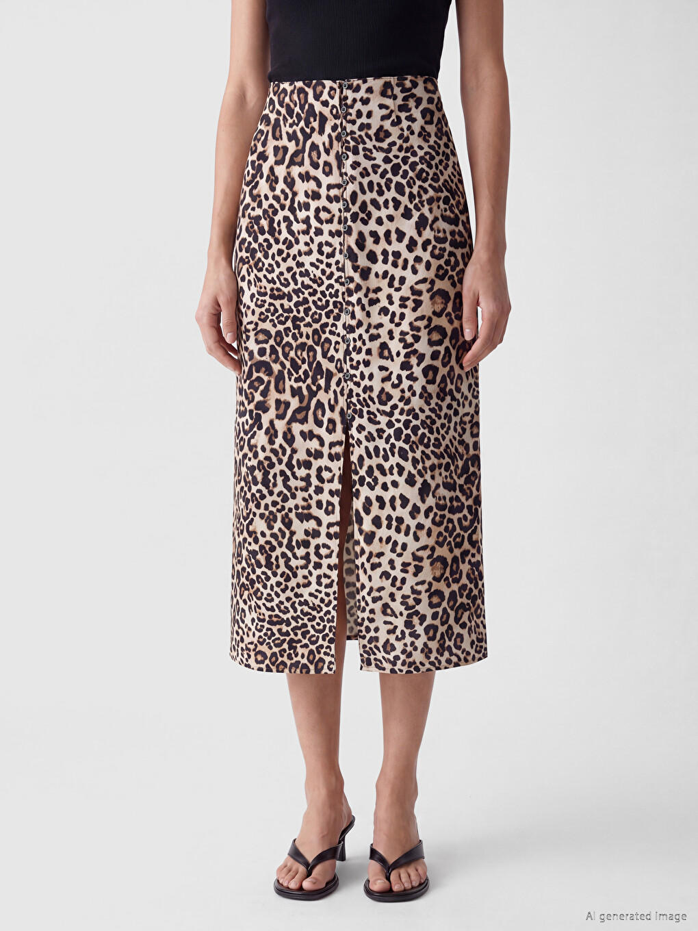 Buttoned Leopard Print A-line Skirt-1