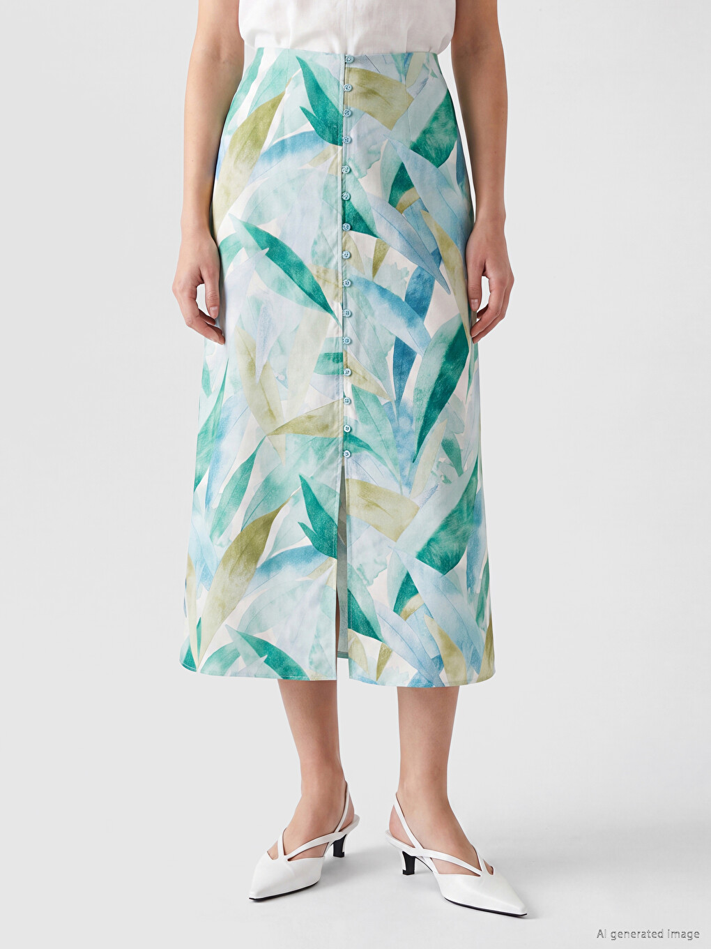 Buttoned Floral A-line Skirt-1
