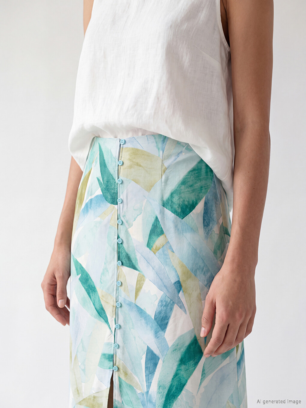 Buttoned Floral A-line Skirt-2