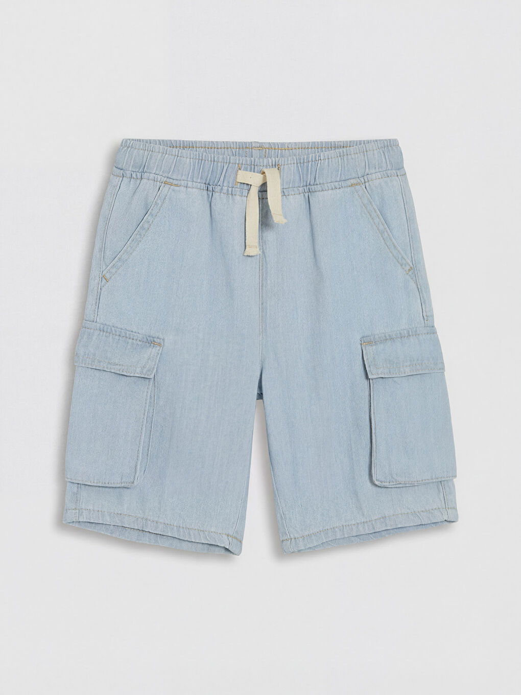 İndigo Beli Lastikli Erkek Çocuk Kargo Jean Şort
