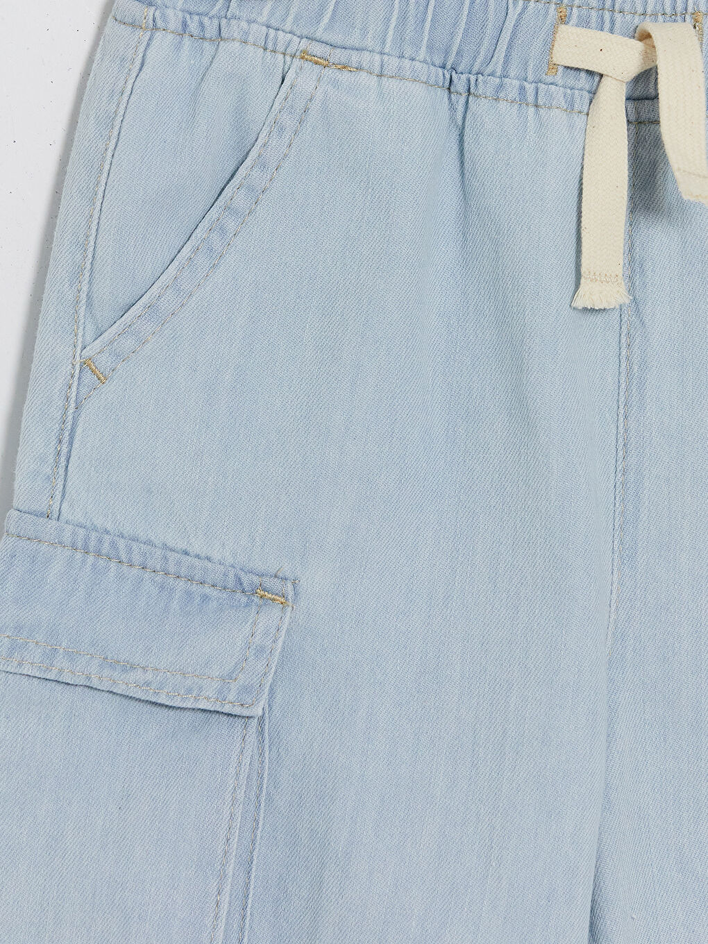 İndigo Beli Lastikli Erkek Çocuk Kargo Jean Şort-2