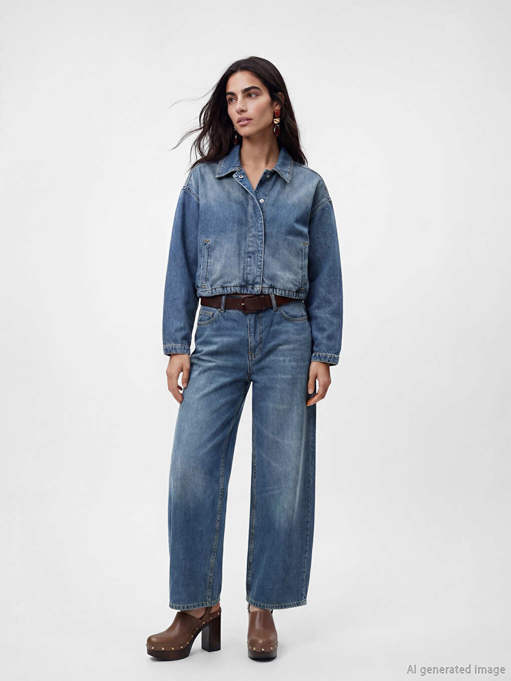 Shirt Collar Women's Jean Jacket-1