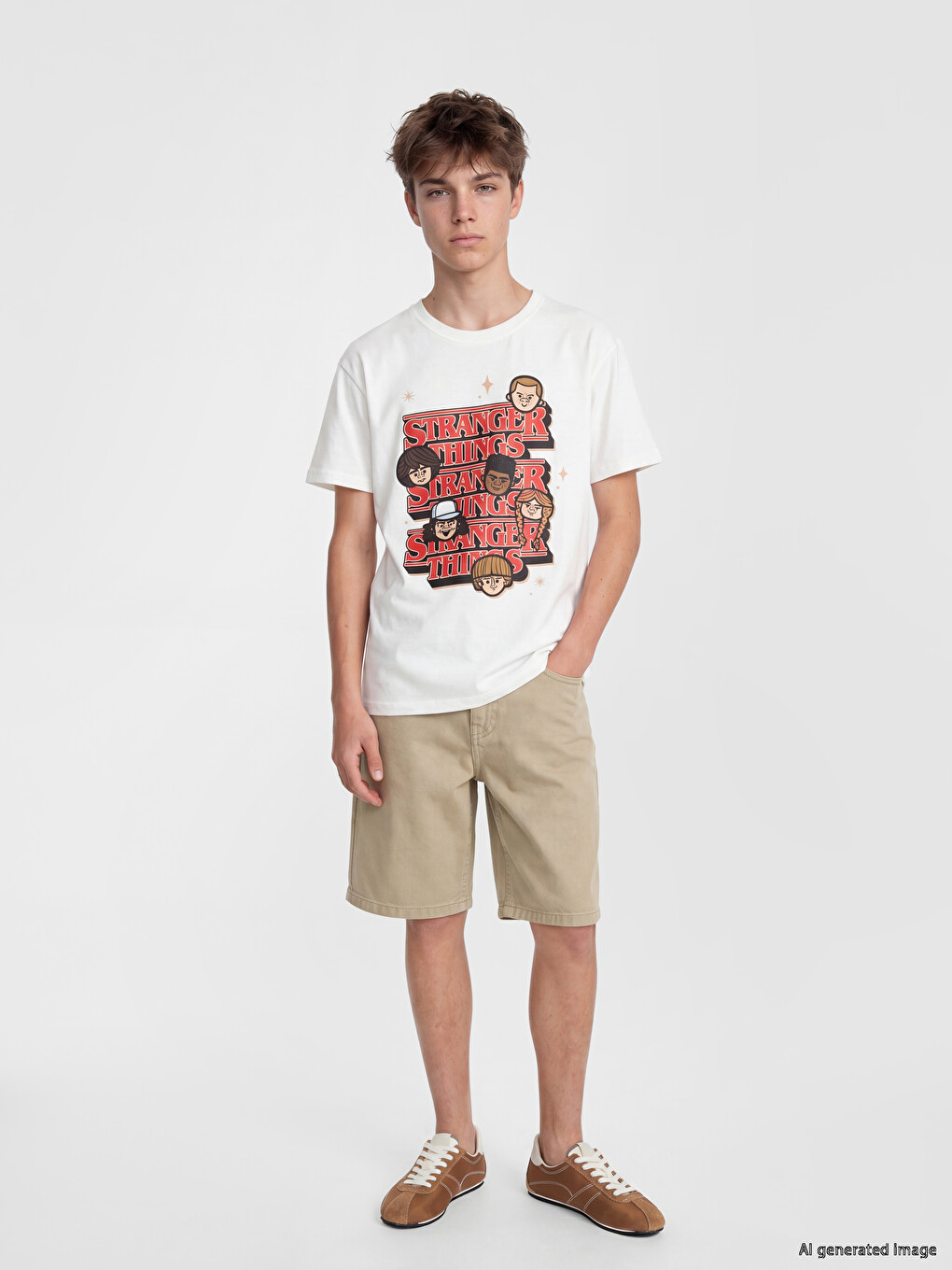 Crew Neck Stranger Things Printed Boys' T-Shirt-1