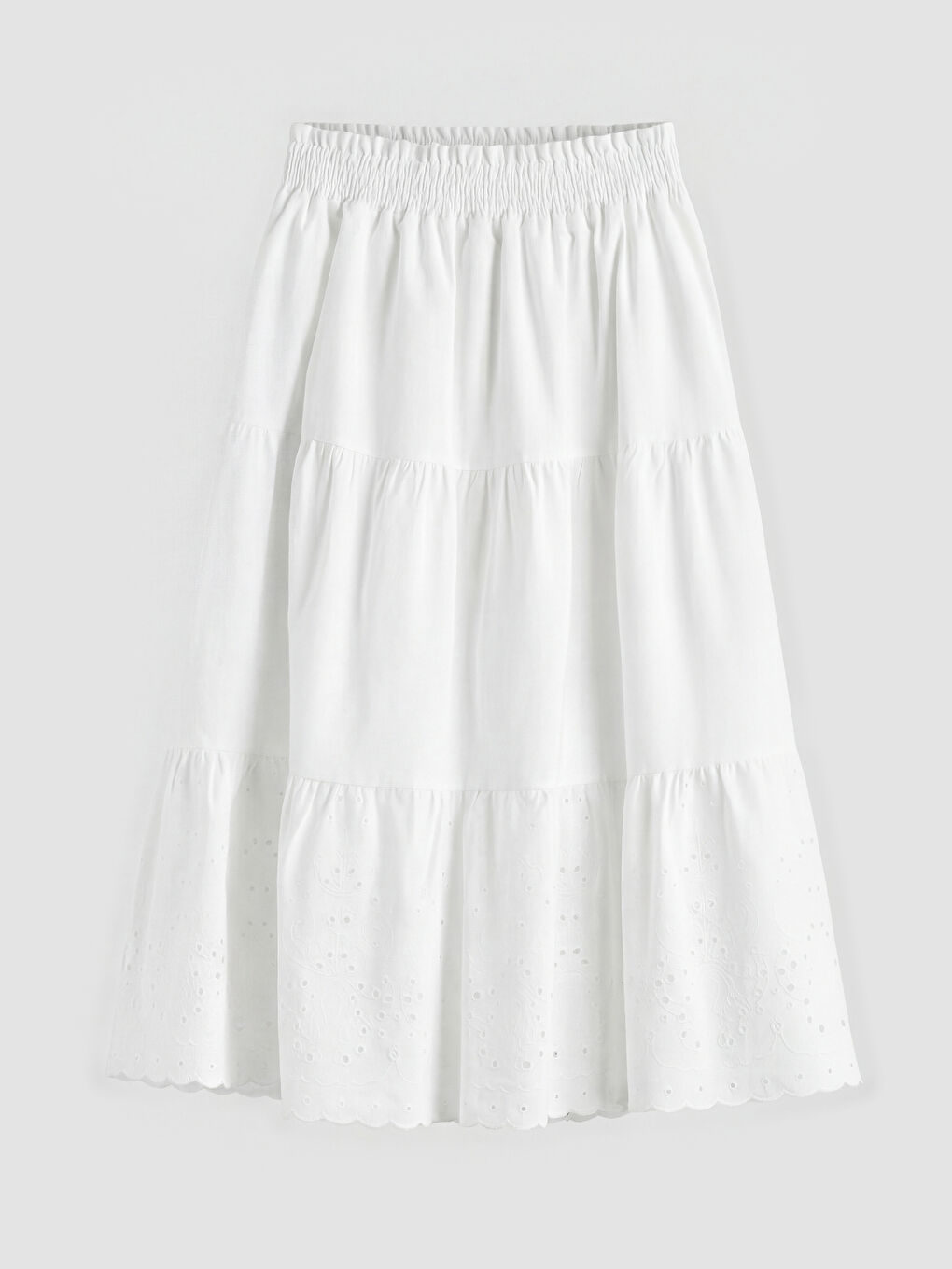 Beyaz Beli Lastikli Fisto Detaylı Kız Çocuk Etek