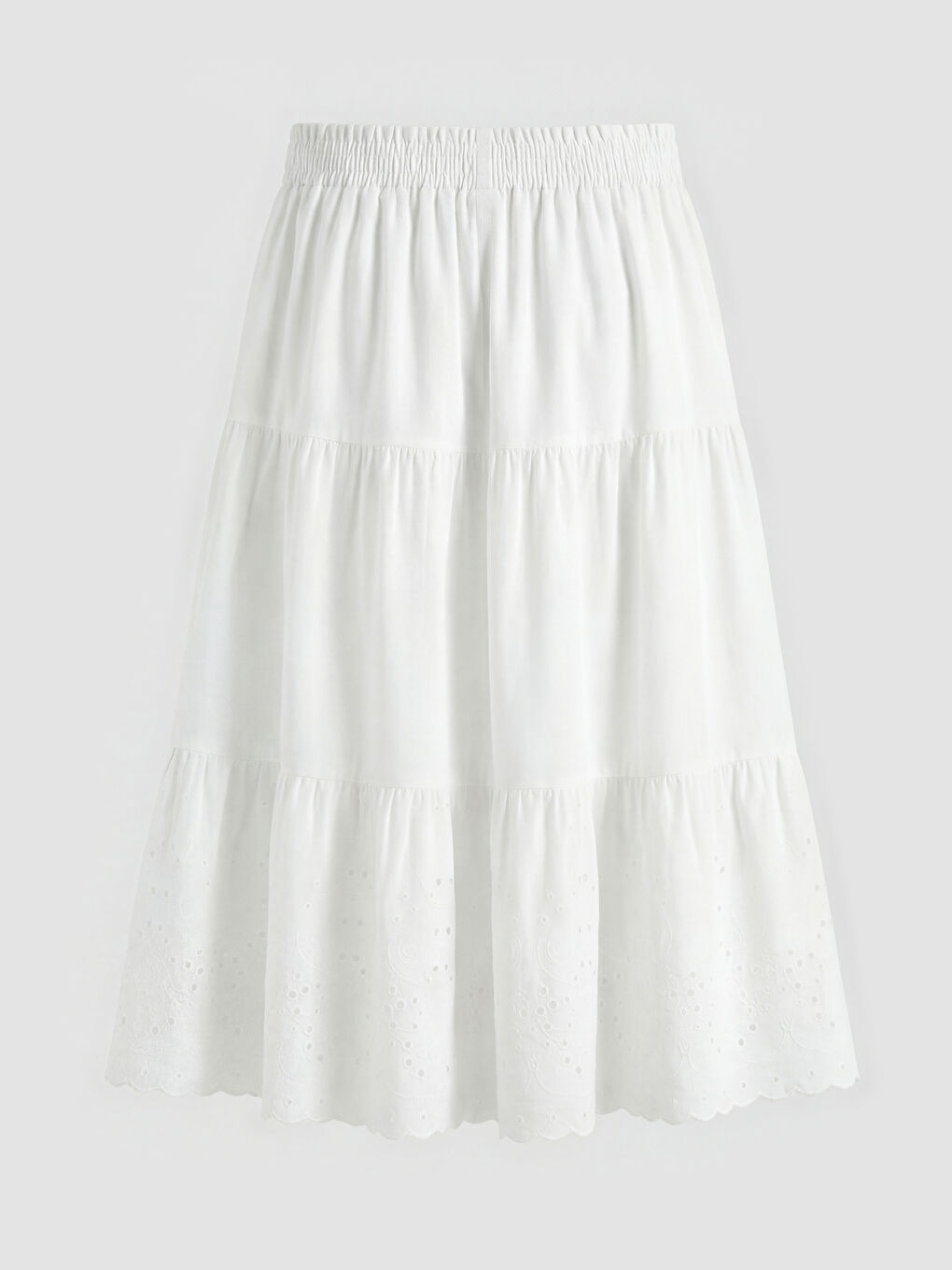 Beyaz Beli Lastikli Fisto Detaylı Kız Çocuk Etek-1