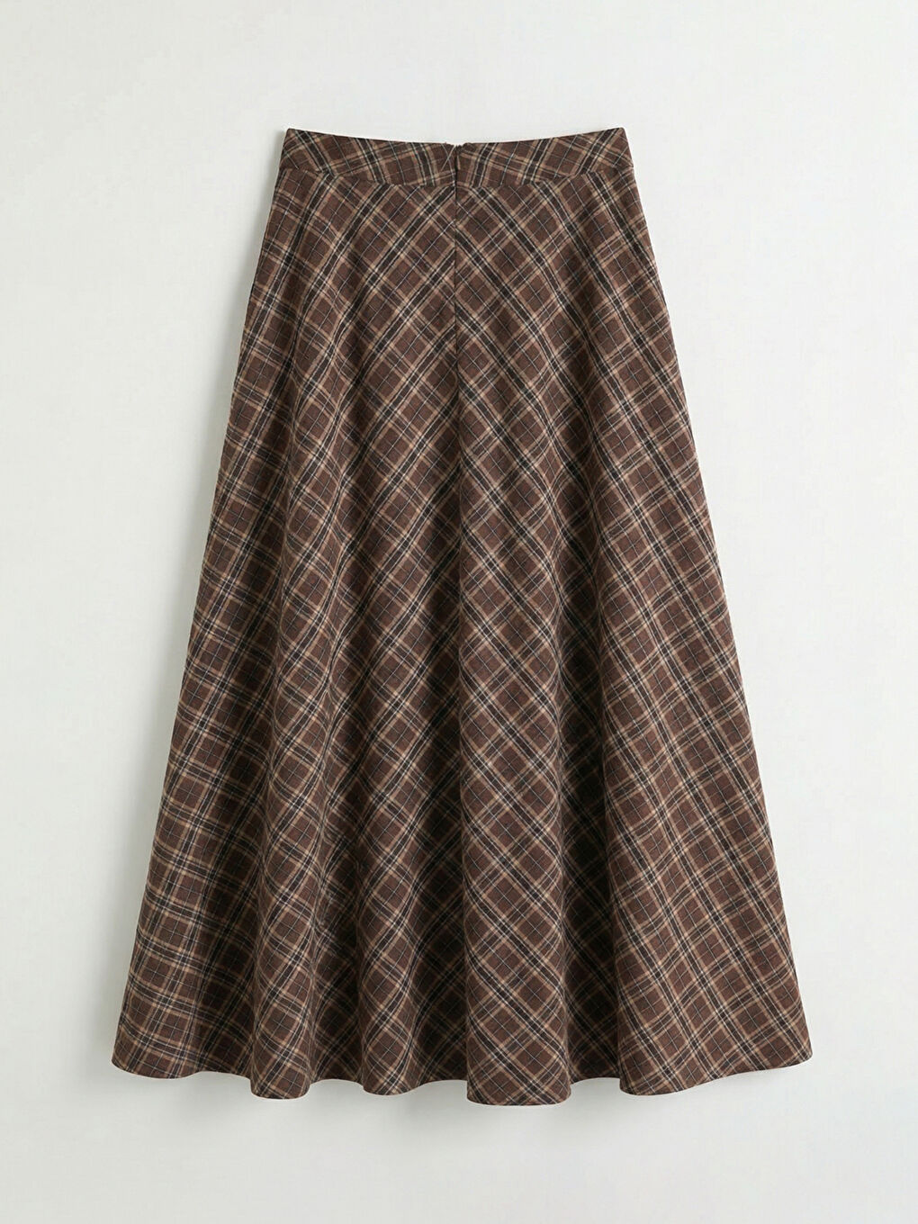 Kahverengi Beli Fermuarlı A Kesim Ekose Etek-1