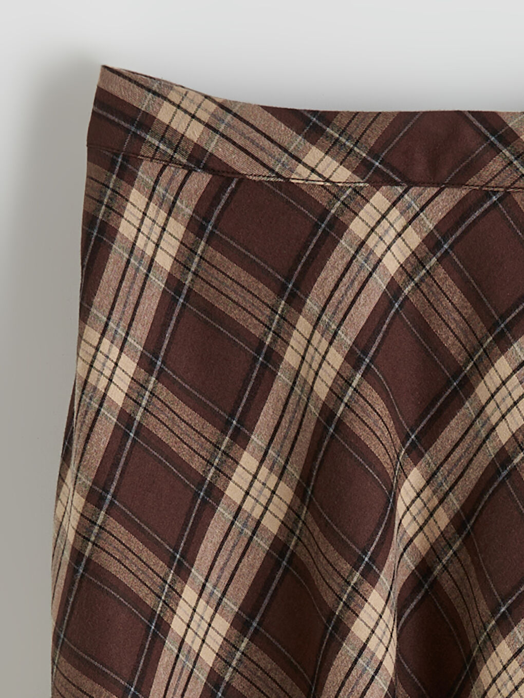 Kahverengi Beli Fermuarlı Ekose A Kesim Etek-1