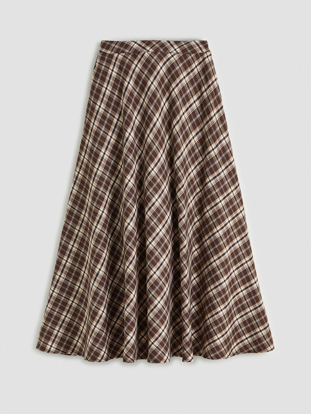 Ekru Beli Fermuarlı Ekose A Kesim Etek