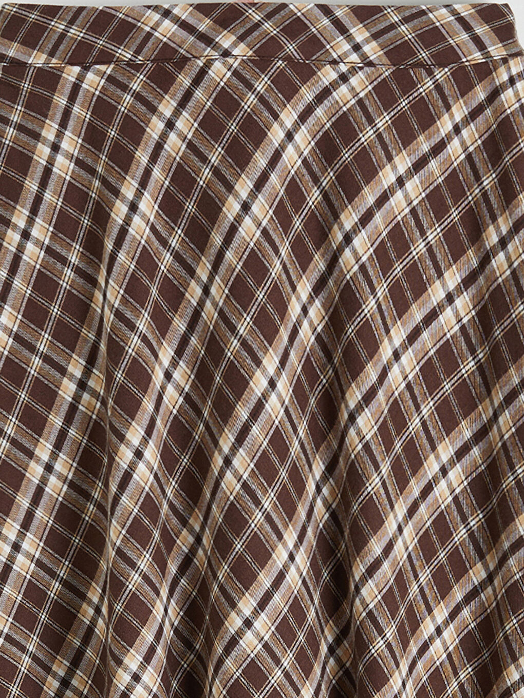 Ekru Beli Fermuarlı Ekose A Kesim Etek-1