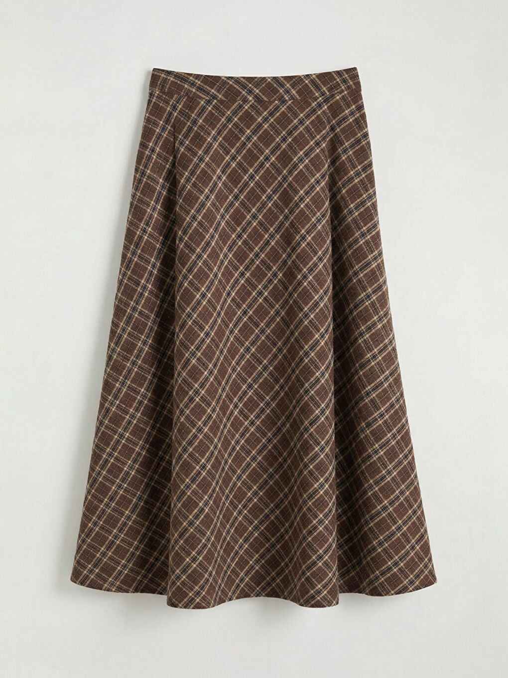 Kahverengi Beli Fermuarlı Ekose A Kesim Etek-4