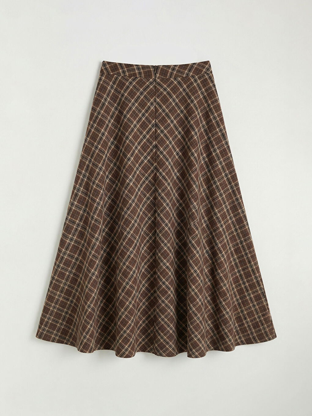 Kahverengi Beli Fermuarlı Ekose A Kesim Etek-6